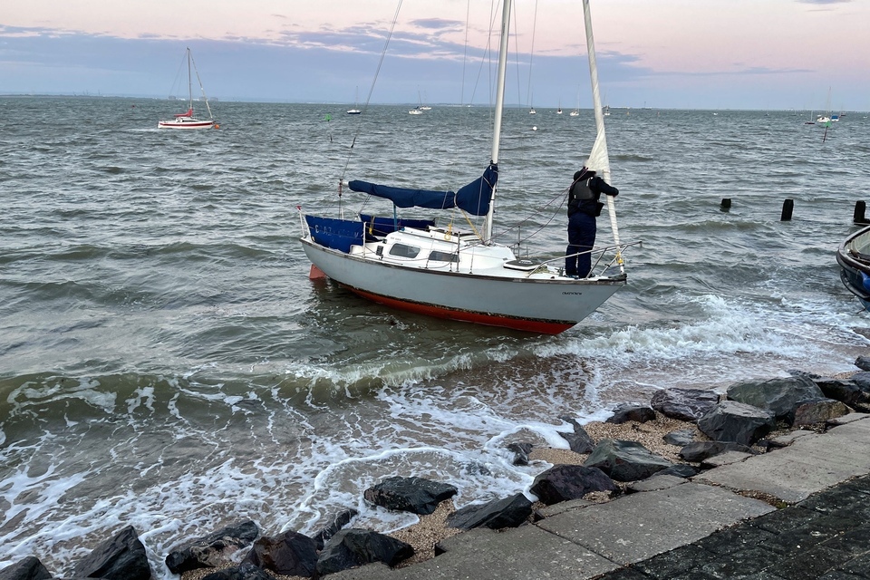 A yacht in need of assistance in Southend when its line snapped.