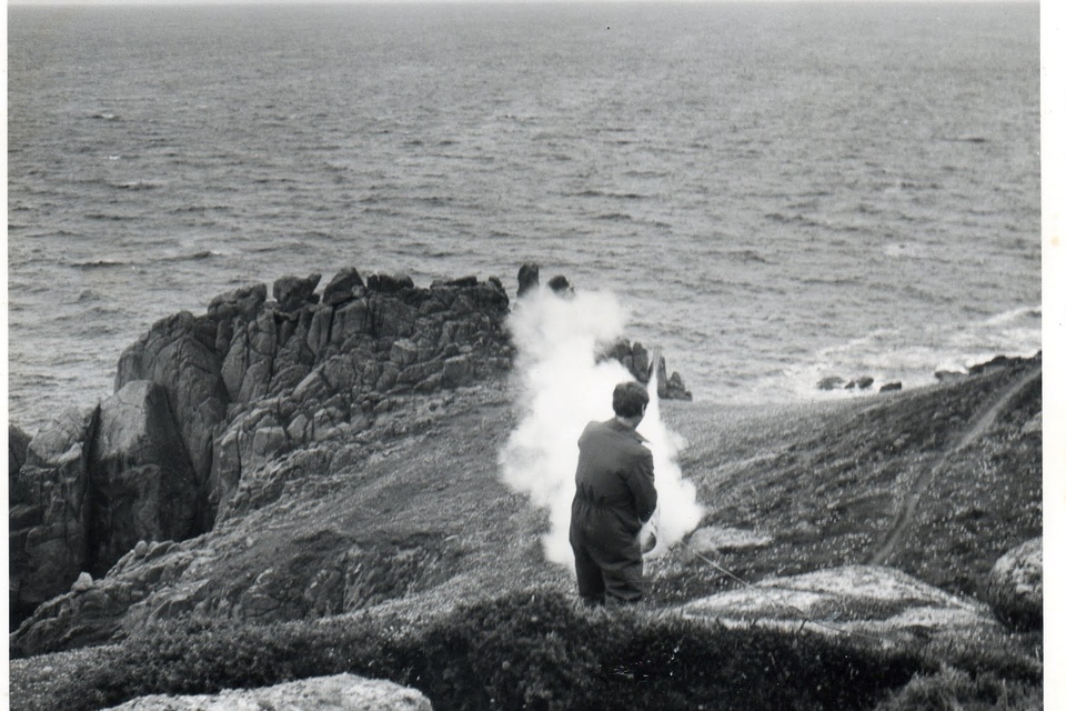 Former Coastguard Rescue Officer Tim Stevens firing a Breeches Buoy rocket line as part of a practice exercise. Breeches Buoys were withdrawn from service in the late 1980s after more than 150 years of use.    Picture credit: Tim Stevens