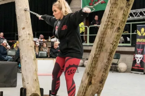 Jemma Jones taking part in a strong woman competition.