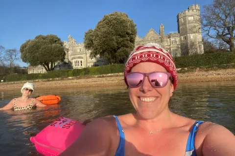 Lana (and her swim buddy Hannah, left) swim all year round off the coast of Hampshire