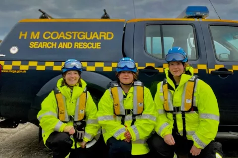 From left: Hayley Douglas, Station Officer Louise Reid and sister Megan Reid ready to respond to whatever incident comes in