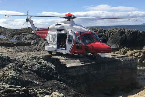 Prestwick search and rescue helicopter landed at the coast.