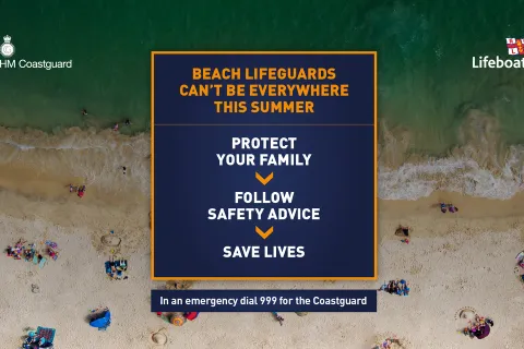 Beach safety message from coastguard and RNLI.