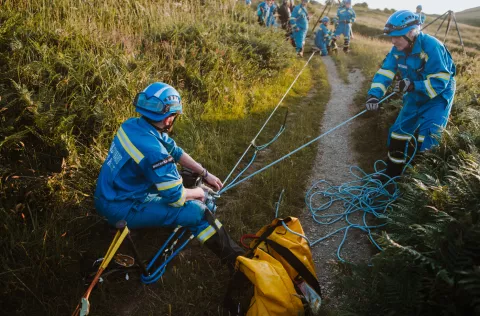 Polzeath, Boscastle and Bude Coastguard Rescue Teams taking part in a rope rescue exercise at Benoath Cove, Cornwall - Pictures taken by Cai Waggett, Bude CRT