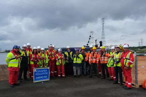 The team at the counter-pollution exercise at the Port of Tyne