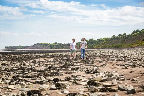Cardiff university students Alex and George at Penarth Bay, Wales.