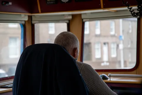 Fishing skipper Bruce Mitchell looks out the windows of his vessel