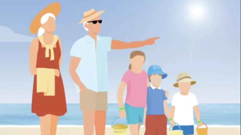 Animated image of a family on the beach