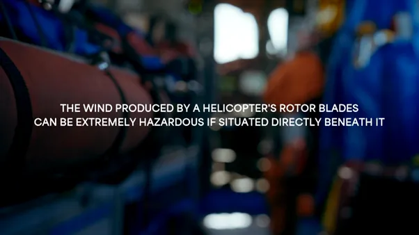 Text screenshot from video with explanation of downwash being very dangerous