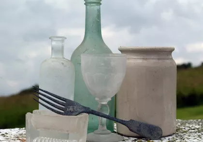 Wreck materials including bottles, pottery and cutlery