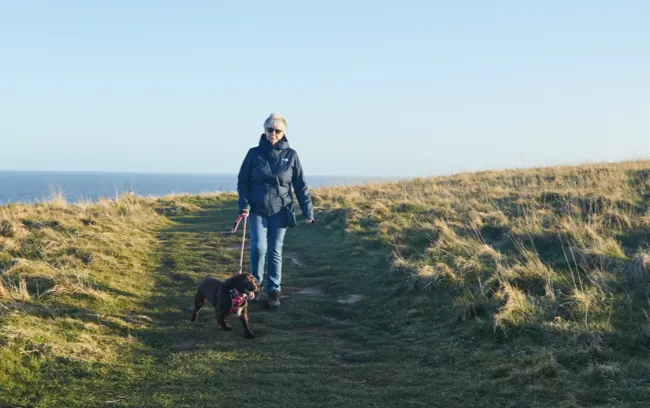 lady walking her dog