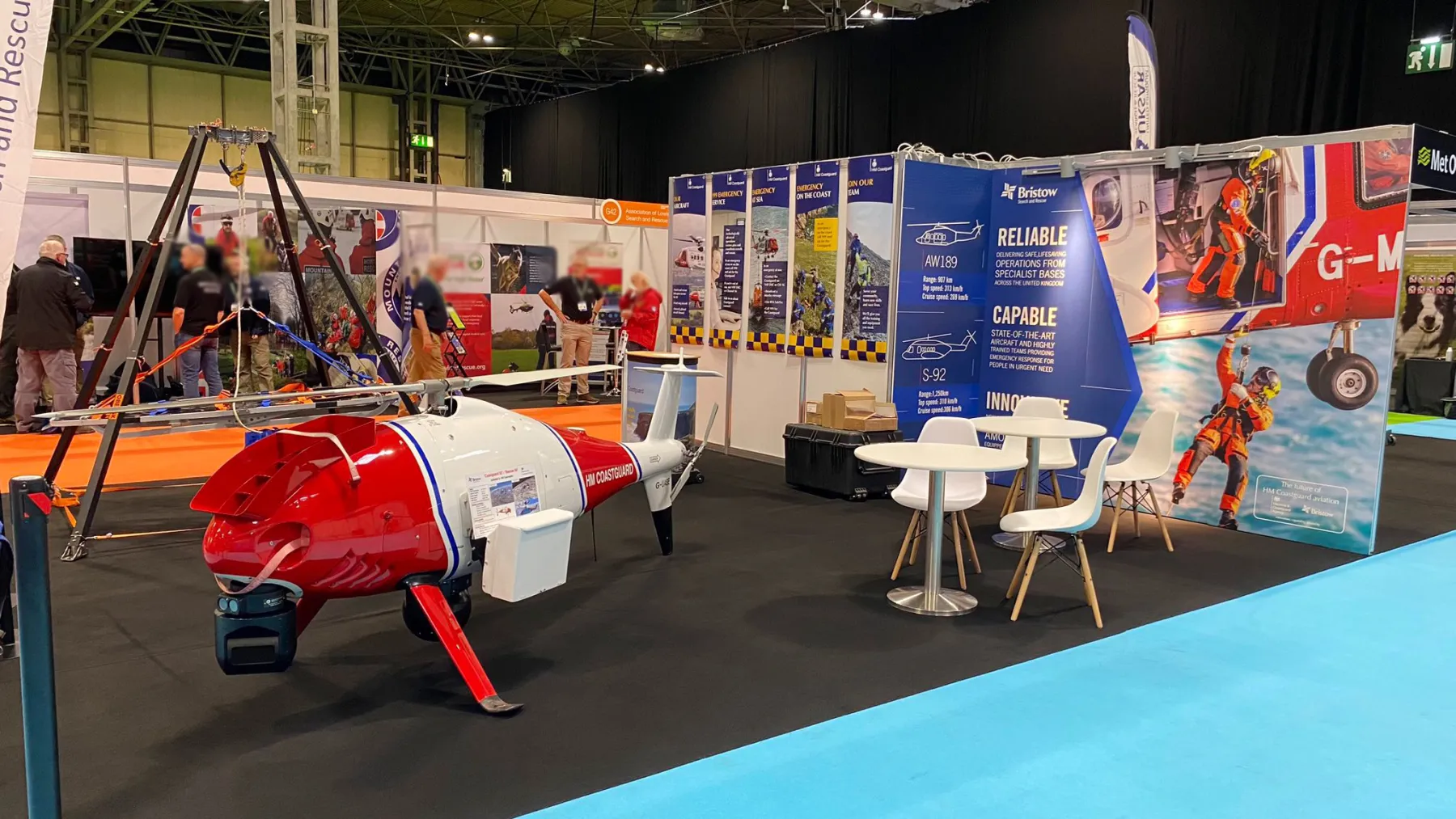 An HM Coastguard unmanned aerial vehicle on display at The Emergency Services Show 2023