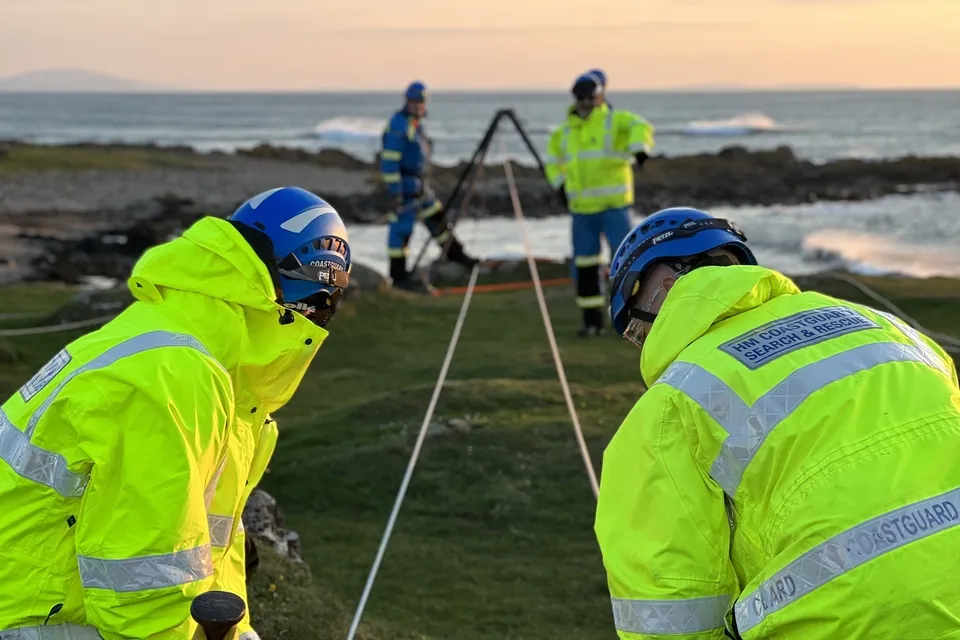 Campbeltown Coastguard Rescue Team during a rope rescue training exercise
