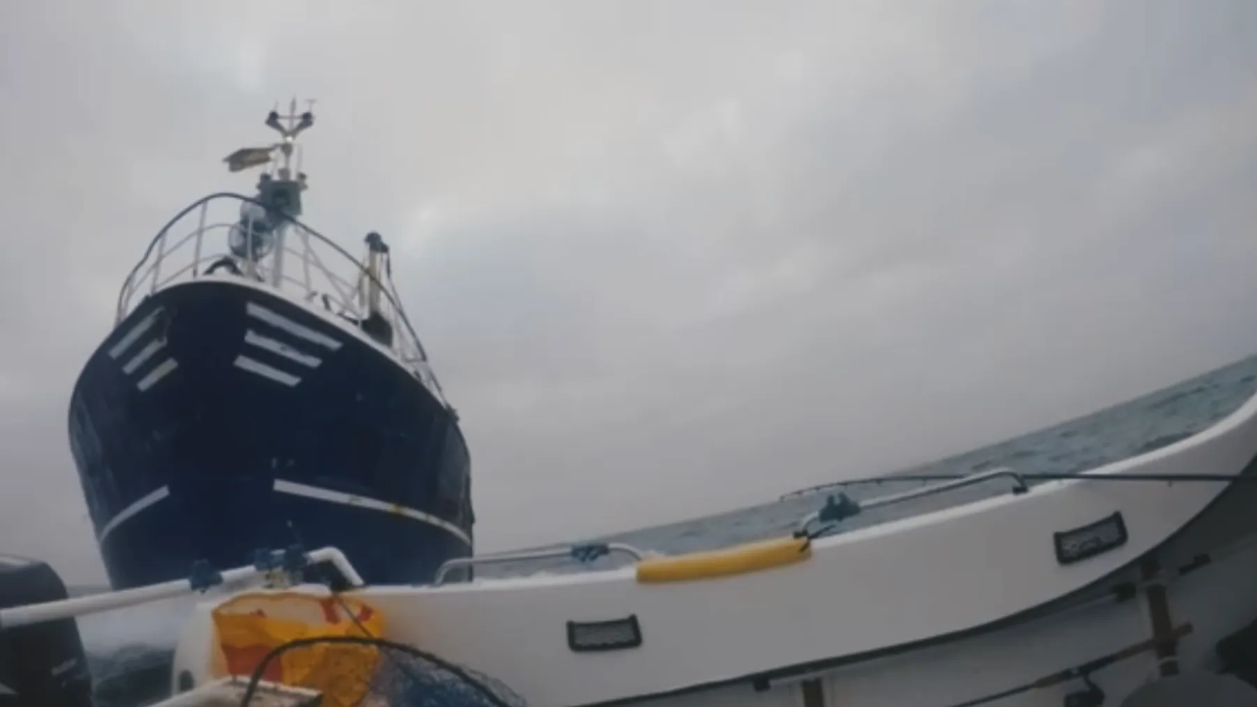 A shocking allision between two fishing vessels is caught on camera