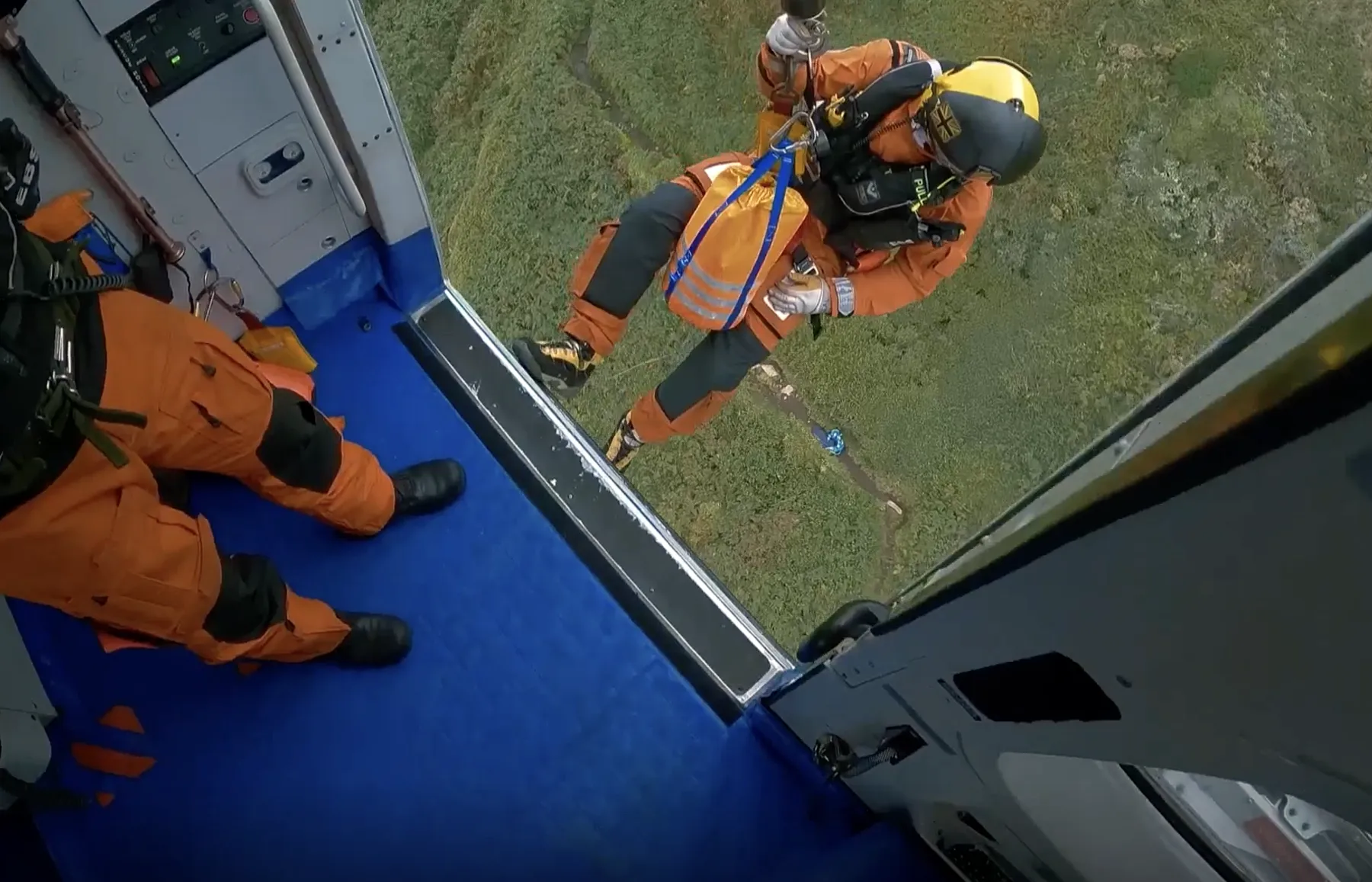 Winch Paramedic Carlton Real descends to the casualty