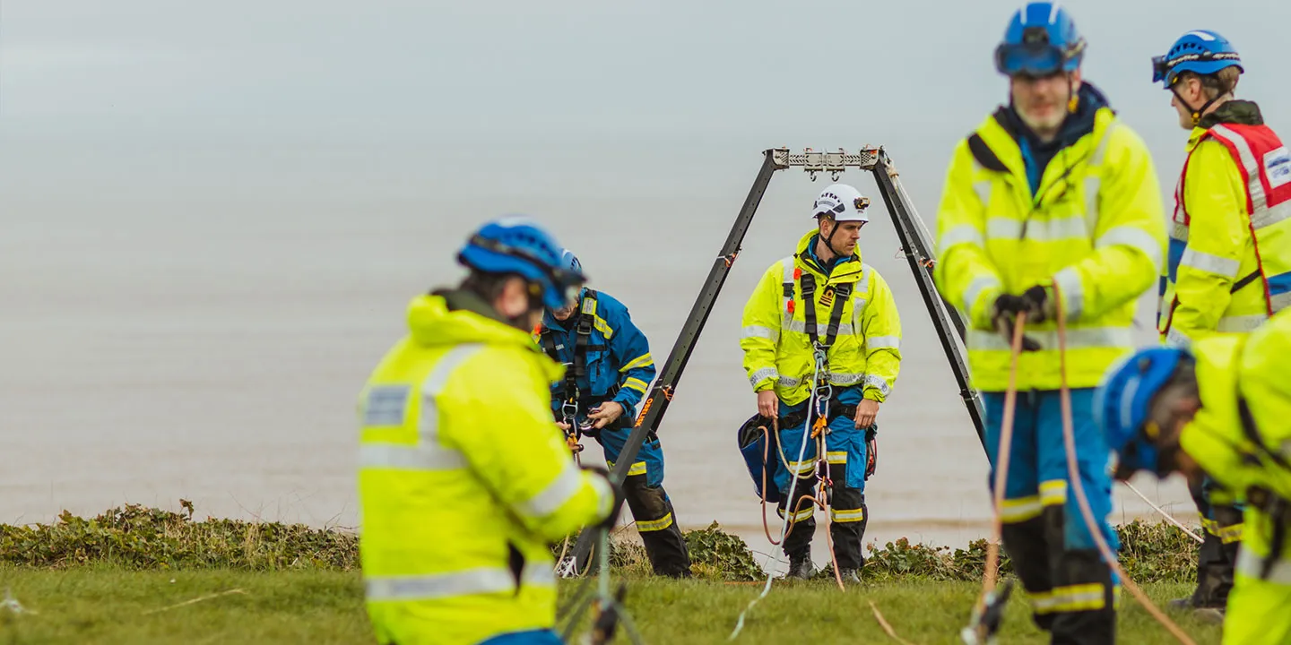 An HM Coastguard rope rescue training exercise at Hornsea Beach