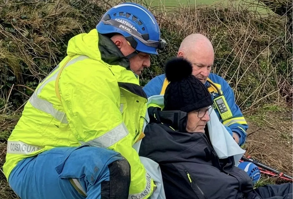 Professor Lavy being assessed by St Austell Coastguard Rescue Team 