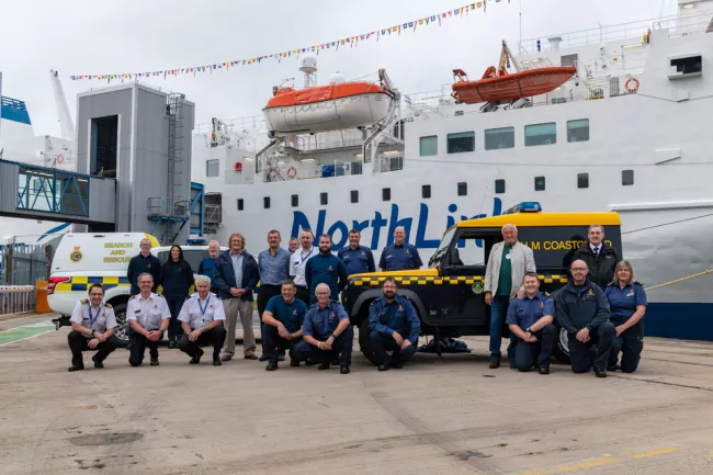 Group picture of some of the coastguard at the Port of Aberdeen