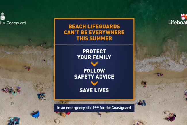 Beach safety message from coastguard and RNLI.