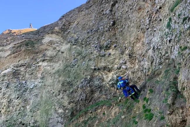 Rope rescue at Marsden in Tyne and Wear