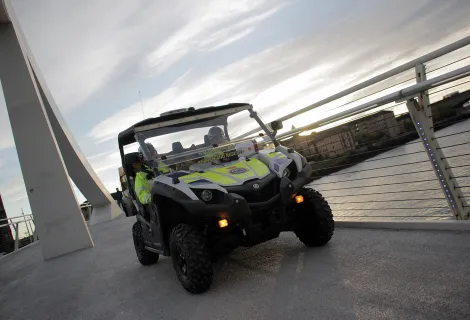 An all-terrain vehicle, usually based in the Isle of Lewis, equipped with rope rescue equipment was brought to Glasgow.