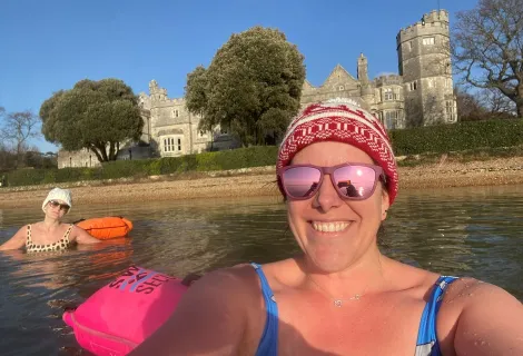 Lana (and her swim buddy Hannah, left) swim all year round off the coast of Hampshire