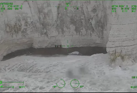 Picture of the family stranded on the beach taken from the coastguard helicopter