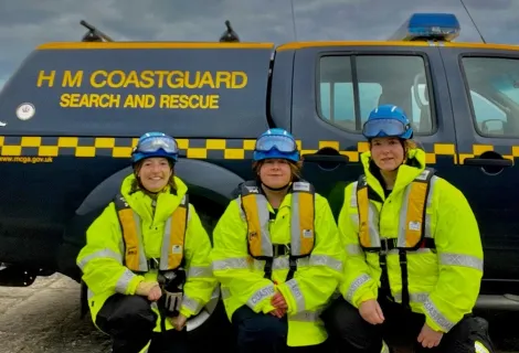 From left: Hayley Douglas, Station Officer Louise Reid and sister Megan Reid ready to respond to whatever incident comes in