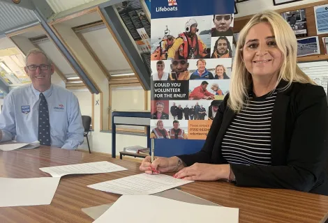 John Payne, Director of Lifesaving Operations for the RNLI, and Claire Hughes, Director of HM Coastguard, met at Dover Lifeboat Station to sign the Memorandum of Understanding.