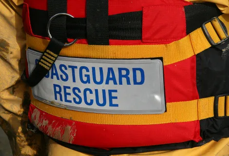 Back of coastguard rescue officer