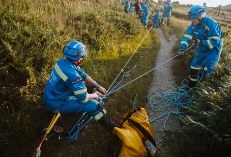 Polzeath, Boscastle and Bude Coastguard Rescue Teams taking part in a rope rescue exercise at Benoath Cove, Cornwall - Pictures taken by Cai Waggett, Bude CRT