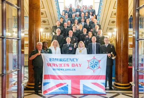 HM Coastguard personnel join other emergency service partners at Emergency Services Day event at Liverpool Town Hall alongside Lord Mayor Mary Rasmussen
