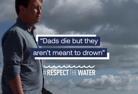 Robbie Jones looking out with quote “Dads die, but they aren’t meant to drown”