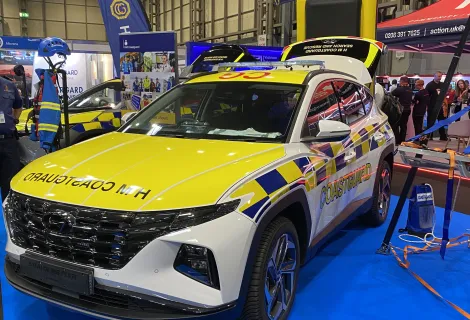 An electric vehicle at the HM Coastguard stand at the Emergency Services Show