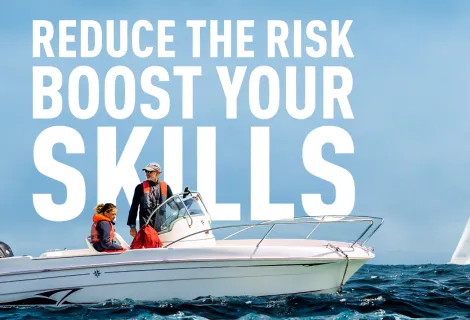 Boats at sea with safety message to reduce the risk and boost your skills