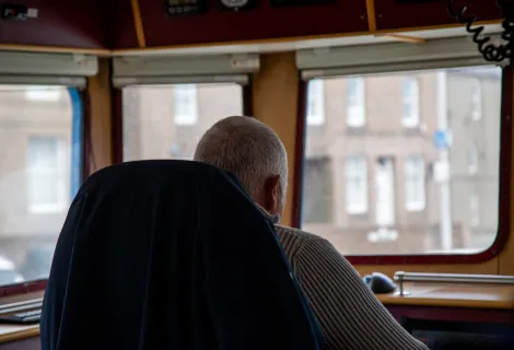 Fishing skipper Bruce Mitchell looks out the windows of his vessel
