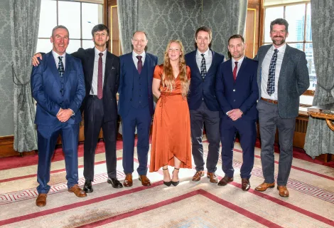 The combined crews of R199 rescue helicopter (Prestwick) at the Fishmongers Hall, London