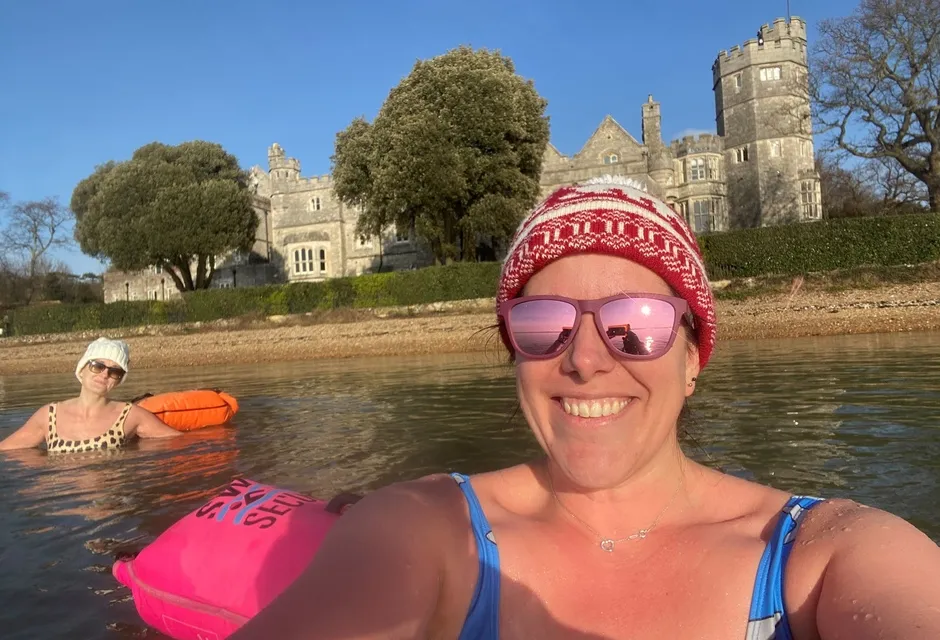 Lana (and her swim buddy Hannah, left) swim all year round off the coast of Hampshire