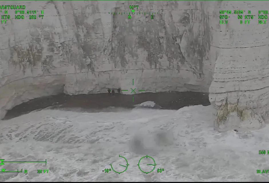Picture of the family stranded on the beach taken from the coastguard helicopter
