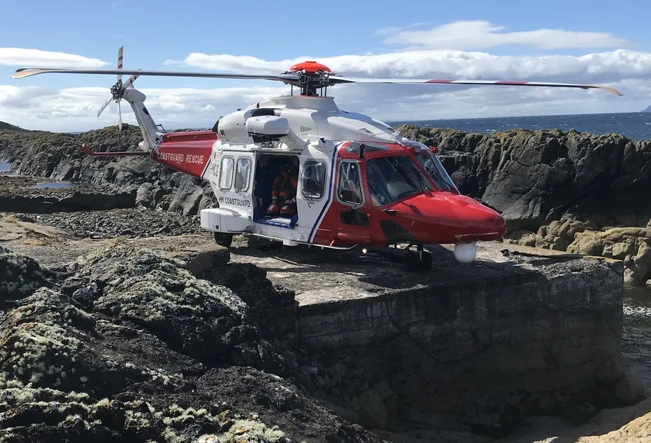 Prestwick search and rescue helicopter landed at the coast.