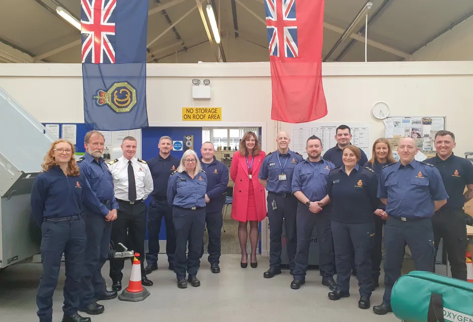 Virginia McVea, CEO of Maritime and Coastguard Agency, with HM Coastguard volunteers in Greenock.