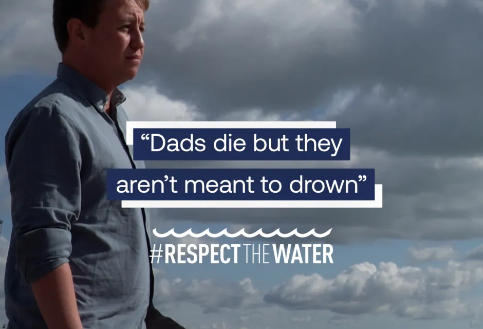Robbie Jones looking out with quote “Dads die, but they aren’t meant to drown”