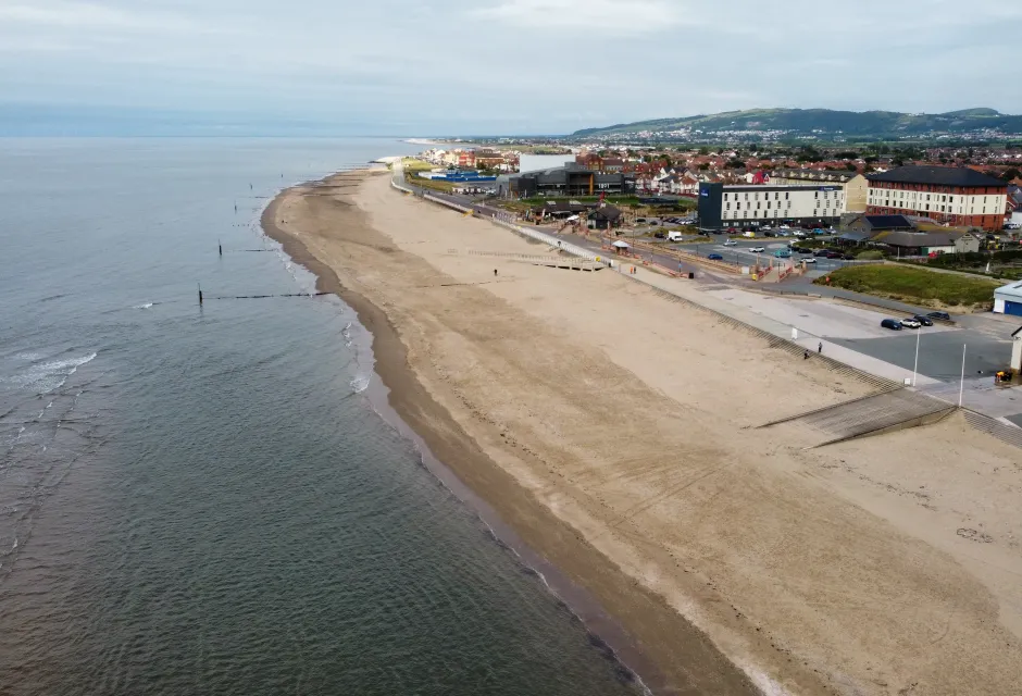 The Denbighshire coastline at Rhyl, North Wales. 
