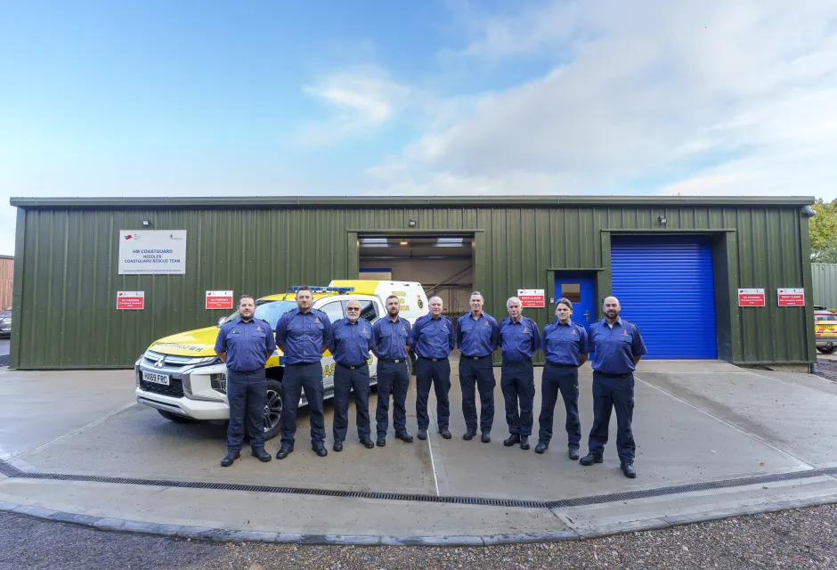 Needles Coastguard Rescue Team standing outside their new station
