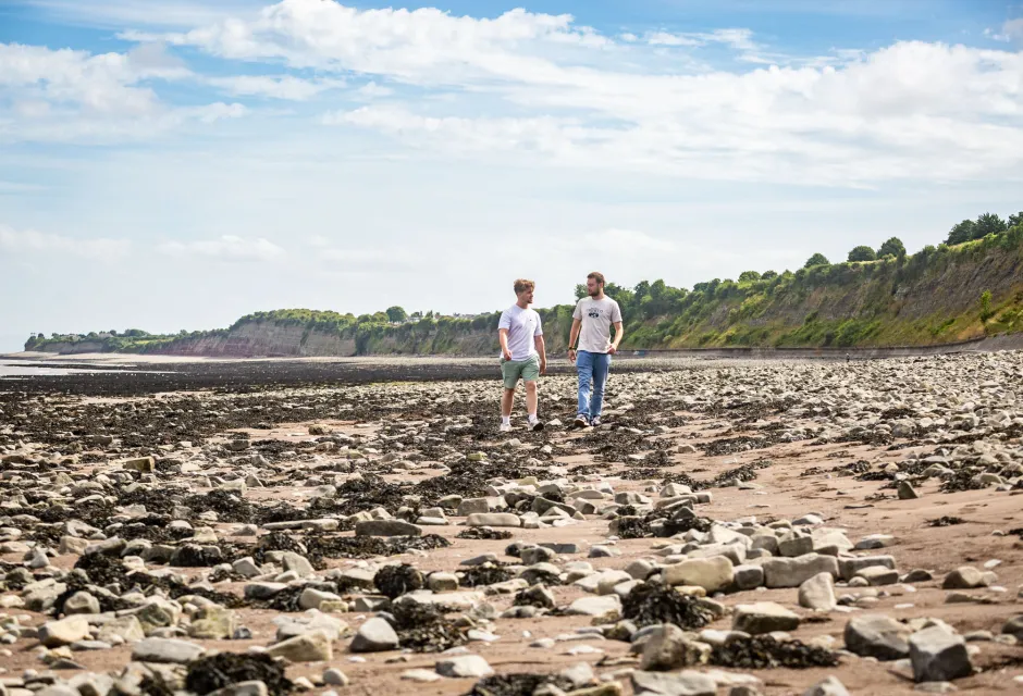 Cardiff university students Alex and George at Penarth Bay, Wales.