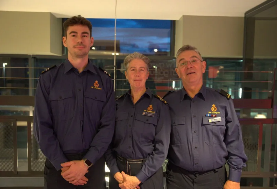Criccieth Coastguard Rescue Officers Cedri, Anitria and Wayne Roberts in uniform