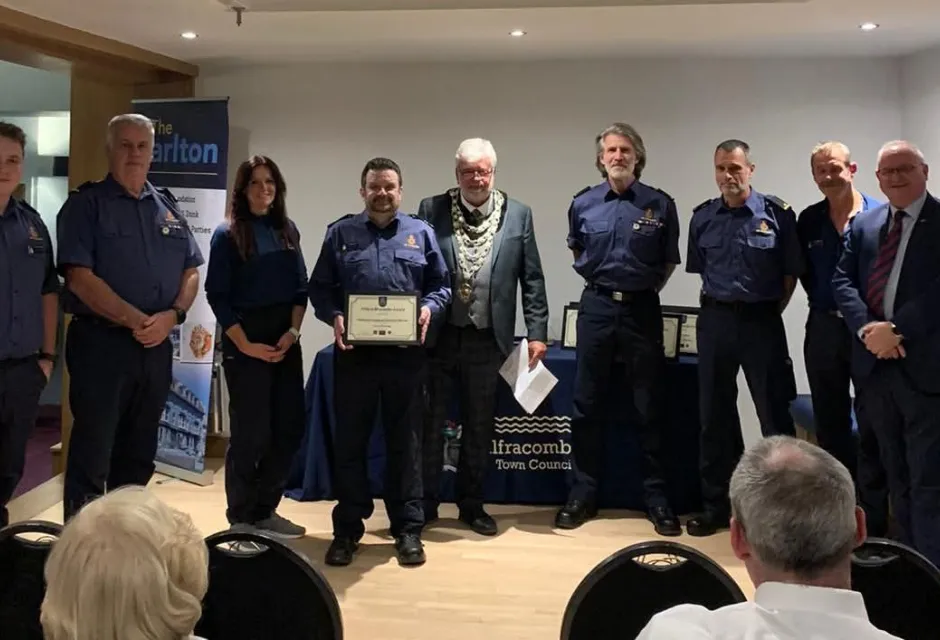 Members of Mullacott Coastguard Rescue Team receiving their award