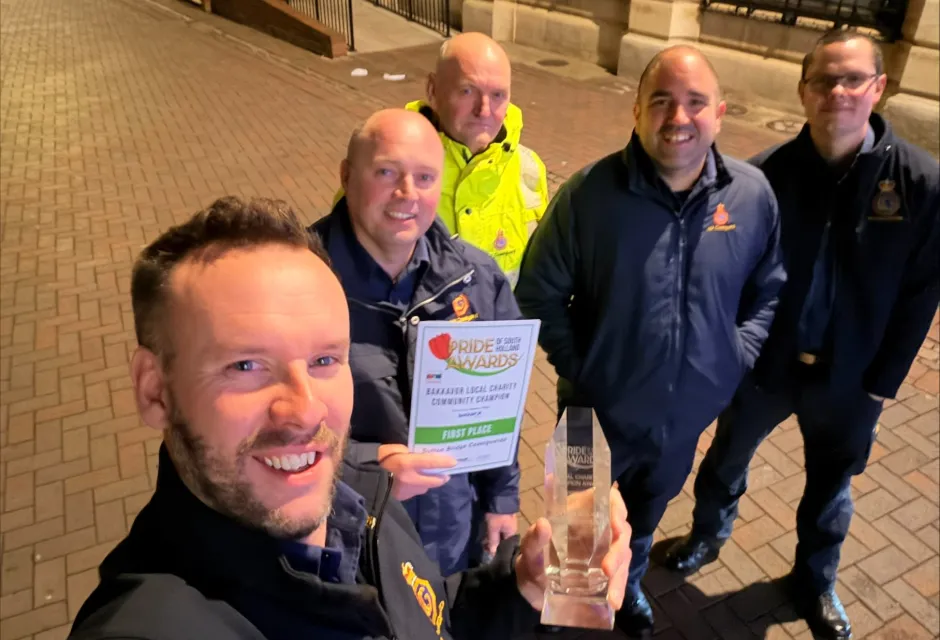 From left are Coastguard Rescue Officer (CRO) Matt Breathwick, Acting Station Officer Richard Holland, CRO Martin Day, Senior Coastal Operations Officer Tom Sharp, and CRO Tom Bell